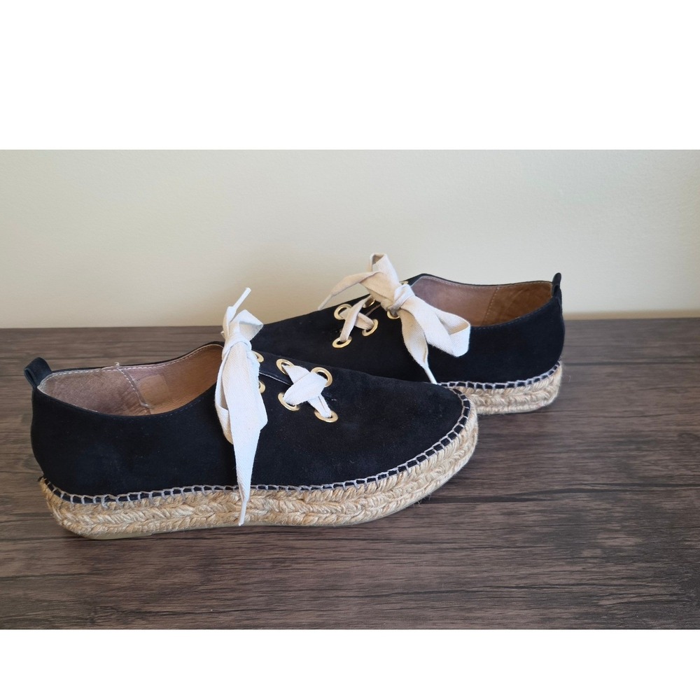 Eric Michael Black Suede Espadrille Platform Lace Up Shoes Spain Womens 38/7.5 - Picture 3 of 8